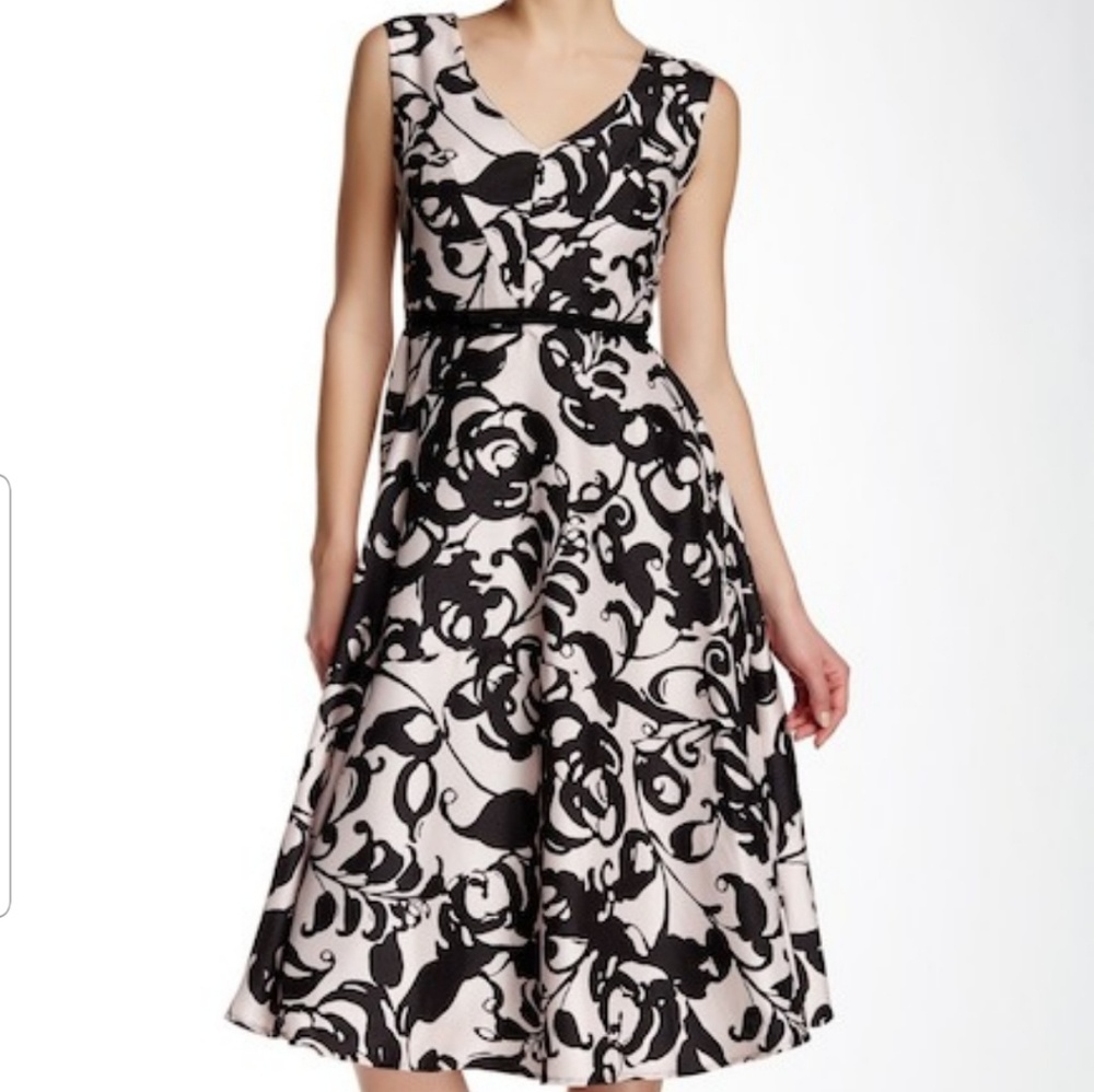 Taylor Sleeveless V-Neck Scroll Satin Midi Dress